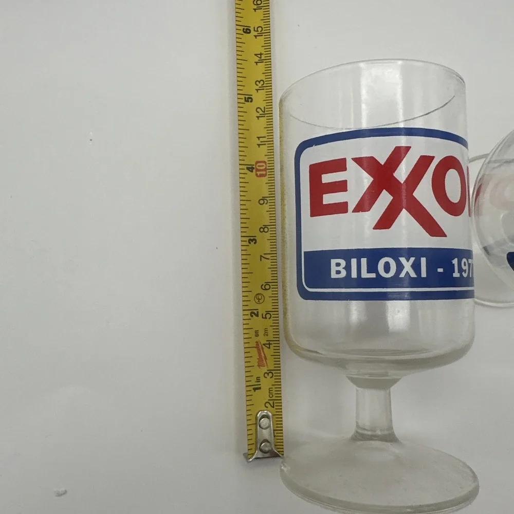 Set of 6 Vintage Exxon Biloxi 1977 Footed Goblet Promo Glasses Gas Station